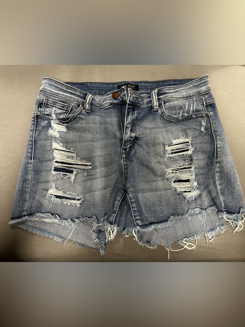 Judy Blue Distressed Medium Blue Denim Cutoff Shorts